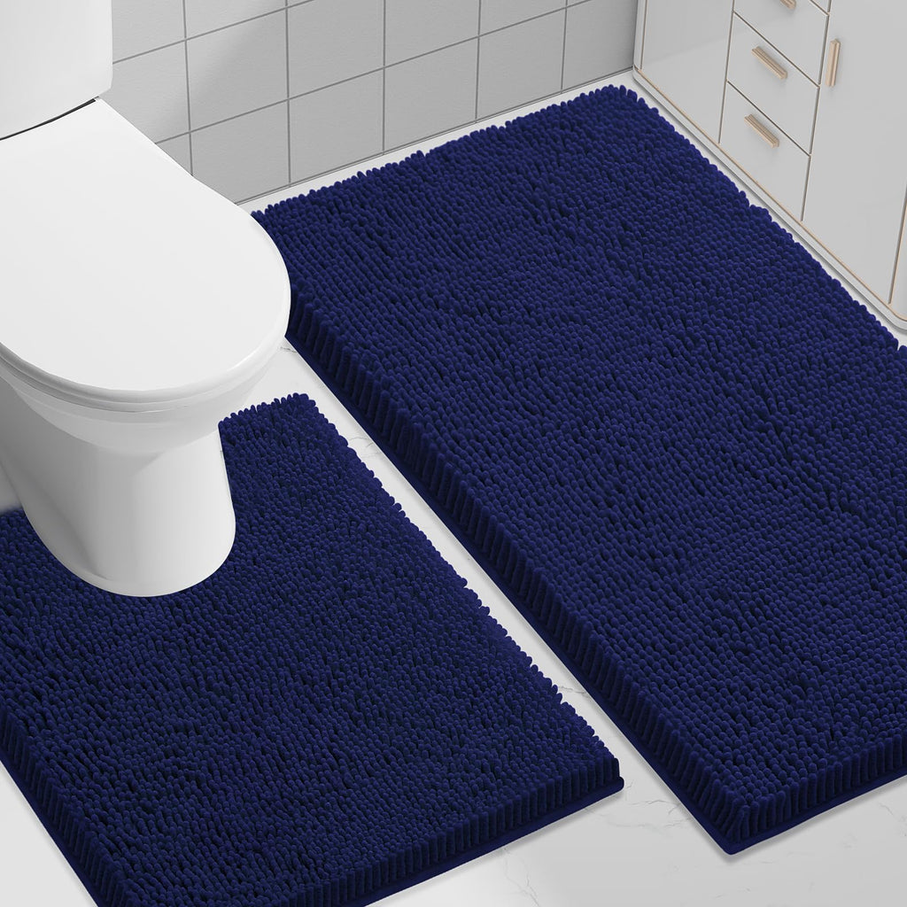Smiry Chenille Bathroom Rugs Sets 2 Piece (30x20+24x16, Black)