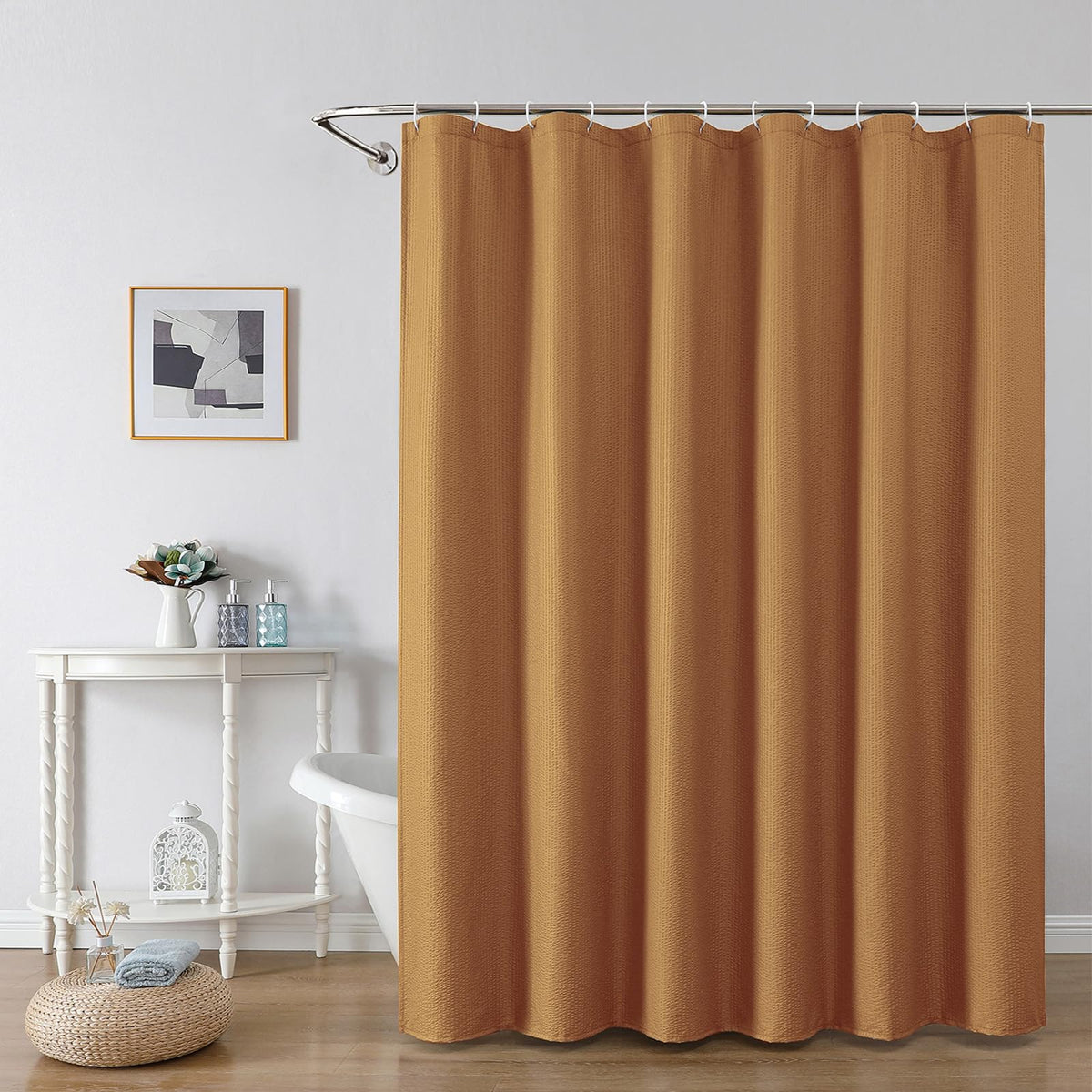 OWENIE White Shower Curtain for Bathroom 84 Inches Extra Long, Elegant 3D Embossed Textured Cloth Waffle Shower Curtain, Modern Luxury Hotel Style, Water Repellent, Machine Washable, 72X84, White