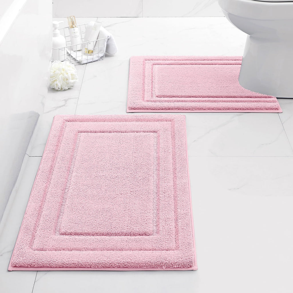 HOMEIDEAS Bathroom Rugs Sets 2 Piece, Super Soft and Absorbent Non Slip Microfiber Machine Washable Bath Mat Set (20" x 32" + 16" x 24", Brown)