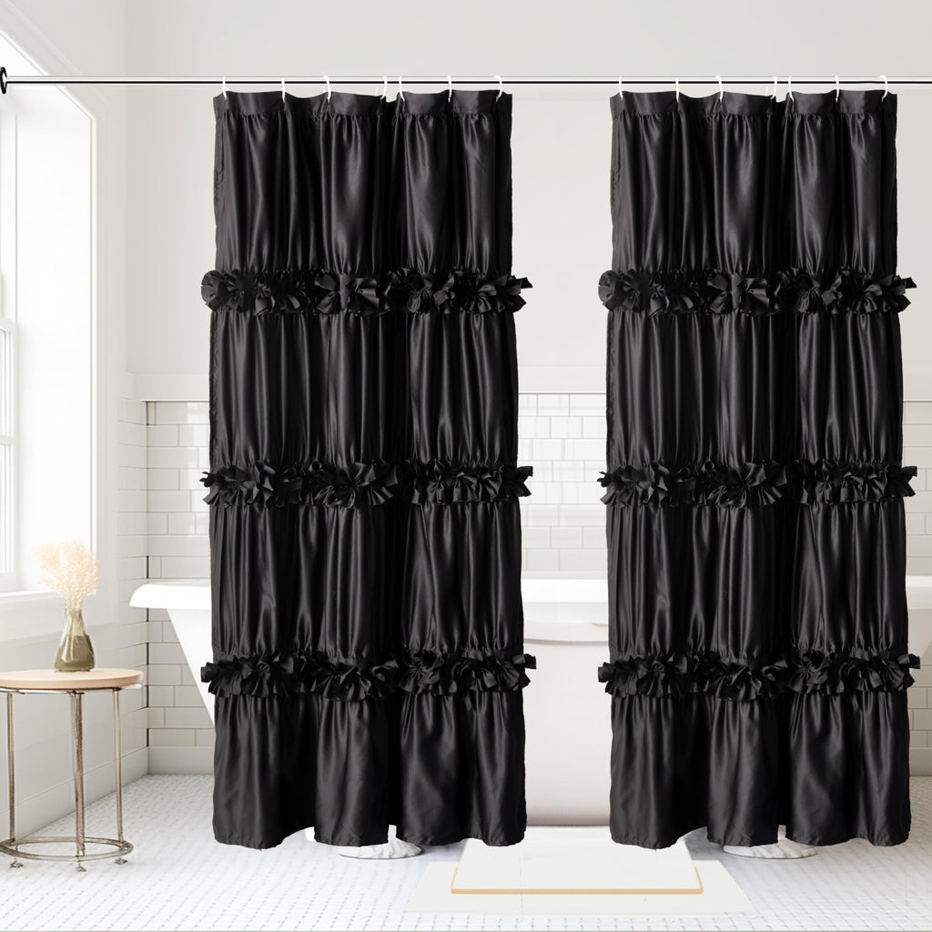 Homechoice Decor Victorian White Ruffle Shower Curtain with 12 Buttonholes