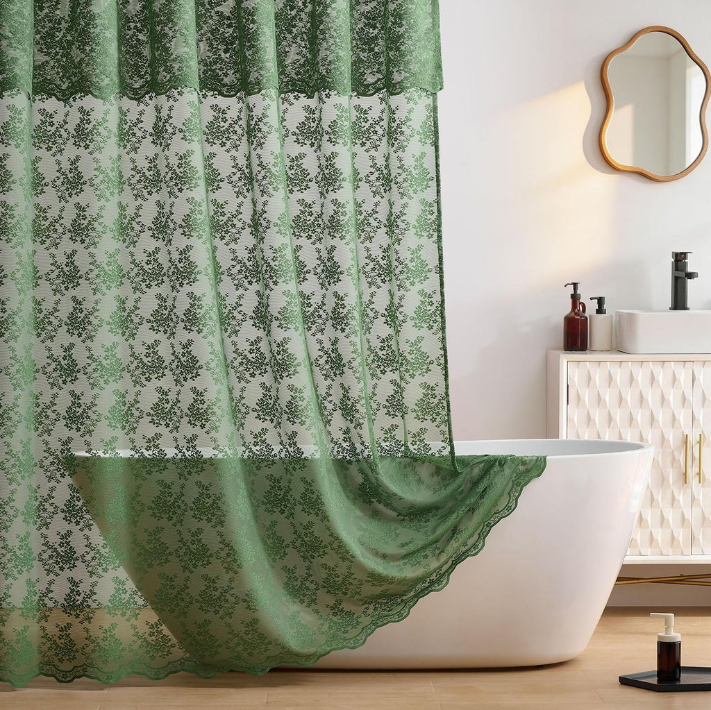 TUDECO White Lace Shower Curtain with Attached Valance 72 x 72 Inch