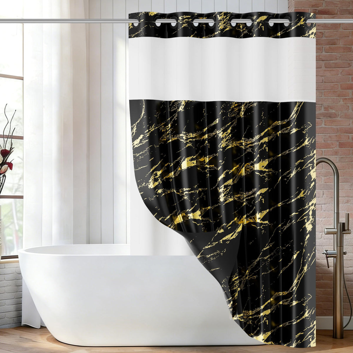 Premium Gray Marble Shower Curtain - Realistic Vein Design, Water-Resistant Fabric (72x72 Inches), Stable Drape, Easy-Clean, Stylish Nordic/Ins Bathroom Decor