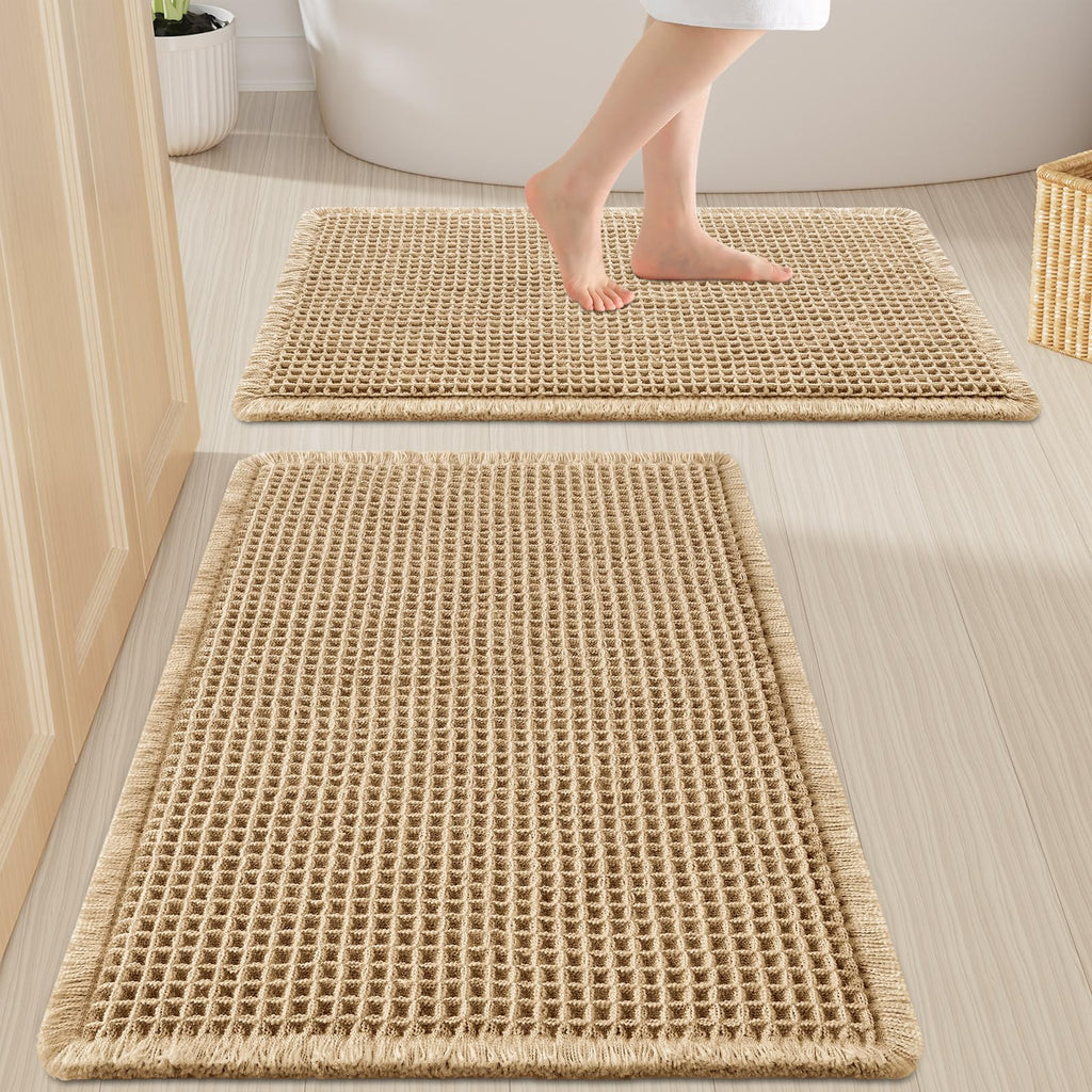 Smiry Waffle Bathroom Rugs Sets 2 Piece (30x20+24x16, Brown)