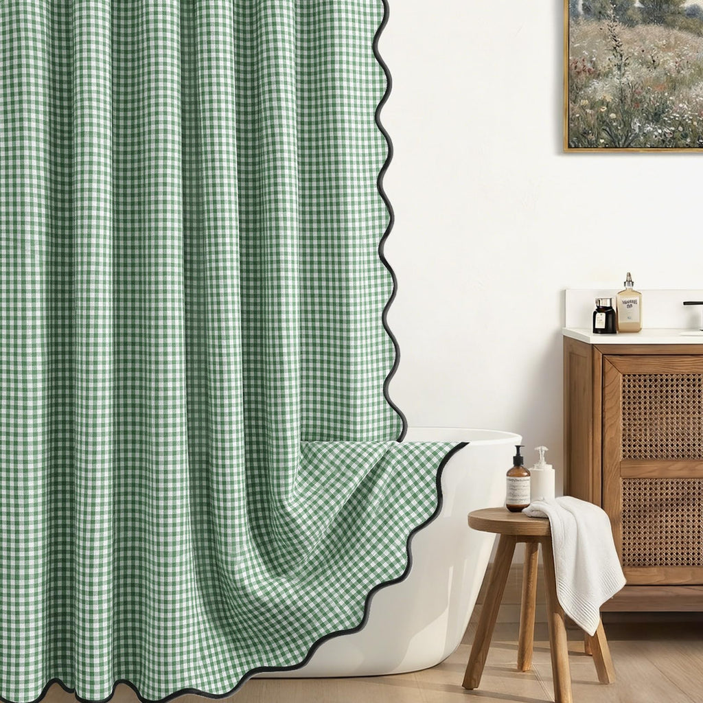 Scalloped Shower Curtain Linen Boho Beige 72" W x 72" L