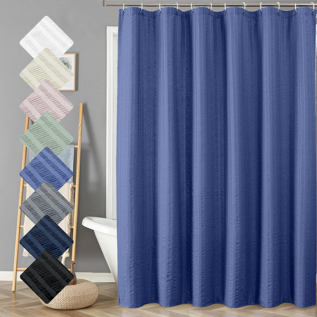 Aiyufeng Moga Navy Blue Fabric Shower Curtains for Bathroom - Blue Hotel Spa Polyester Cloth Bath Curtain with 12 Holes, 72x72, Machine Washable, Navy Blue