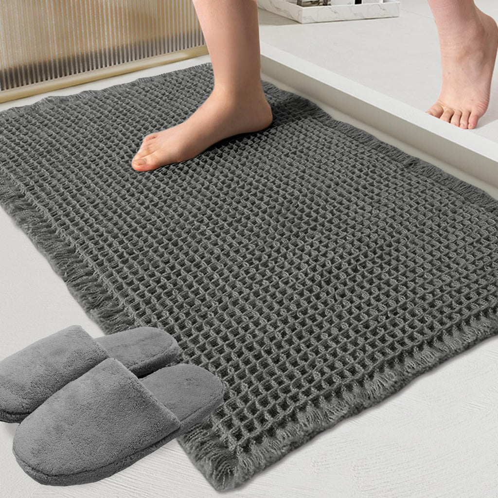 ZALL Waffle Bath Mat Boho Bathroom Mat Ultra Absorbent Non Slip 18x30 Tan