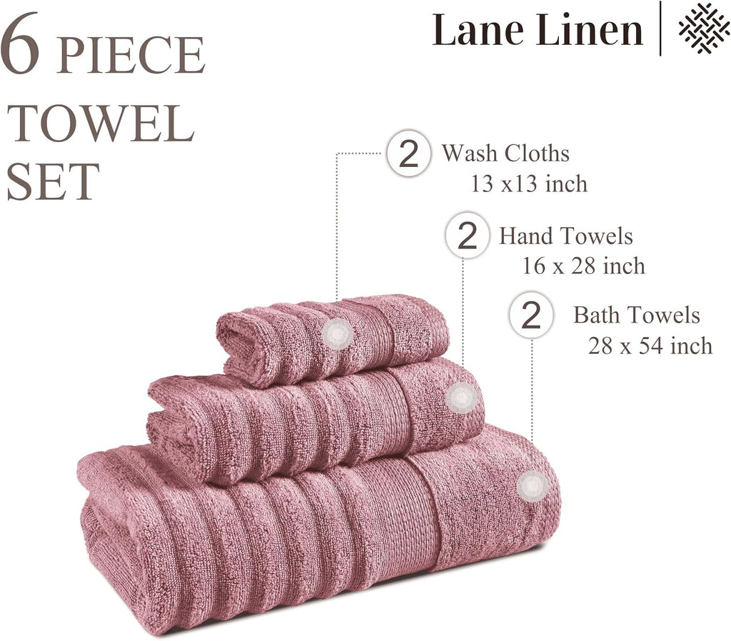 LANE LINEN Bath Towel Set Absorbent Quick Dry 100% Cotton - Wishful Mauve