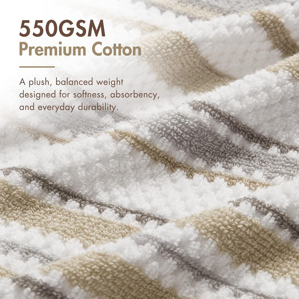 Madison Park Sutton Stripe 6 Piece Cotton Bath Towel Set, Neutral