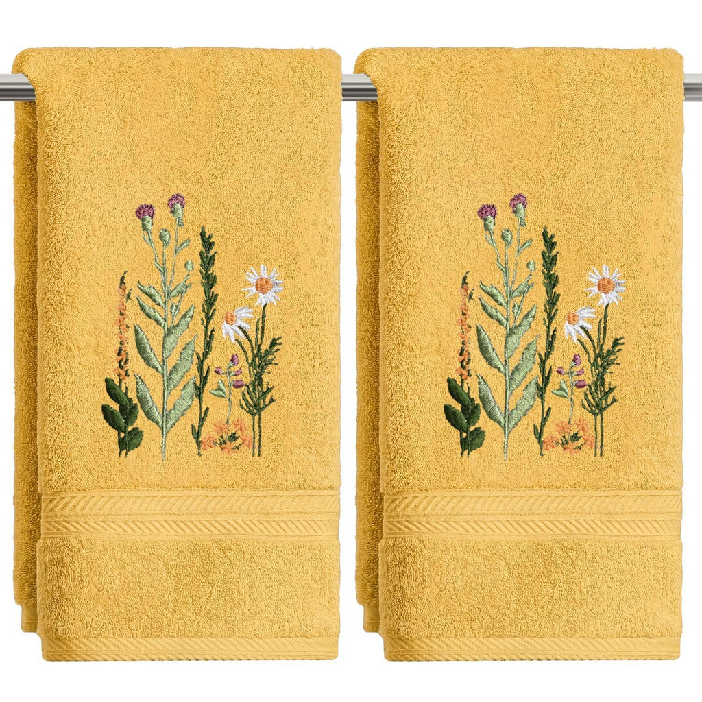 Artoid Mode 2 Pcs Beige Wildflower Floral Embroidered Hand Towels for Bathroom, 100% Cotton Soft Absorbent Farmhouse Decor Towels, 13.7 x 29.5 Inch