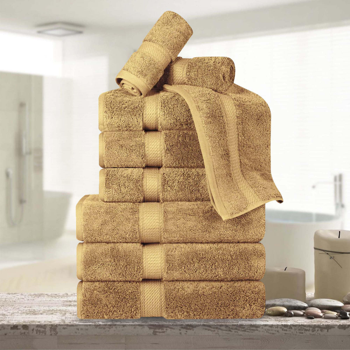 SUPERIOR Egyptian Cotton Plush & Absorbent, Hand Towel Set of 4, Cream