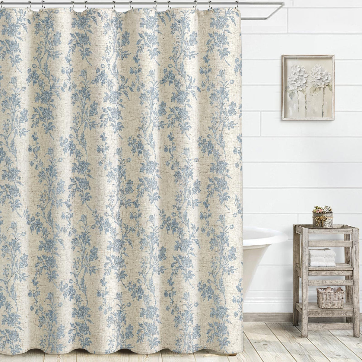 Sage Green Floral Shower Curtain,Vintage Cotton Cottagecore Shower Curtains for Bathroom, 72" W x 72" L