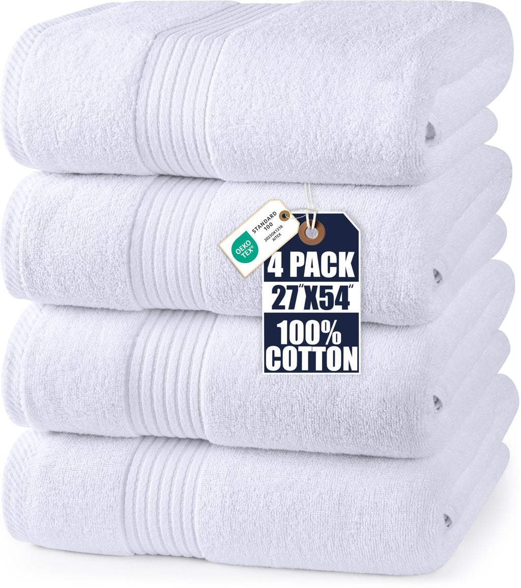 Utopia Towels Luxurious Bath Towels Set, 27x54 in, 4 Pack, Soft, White