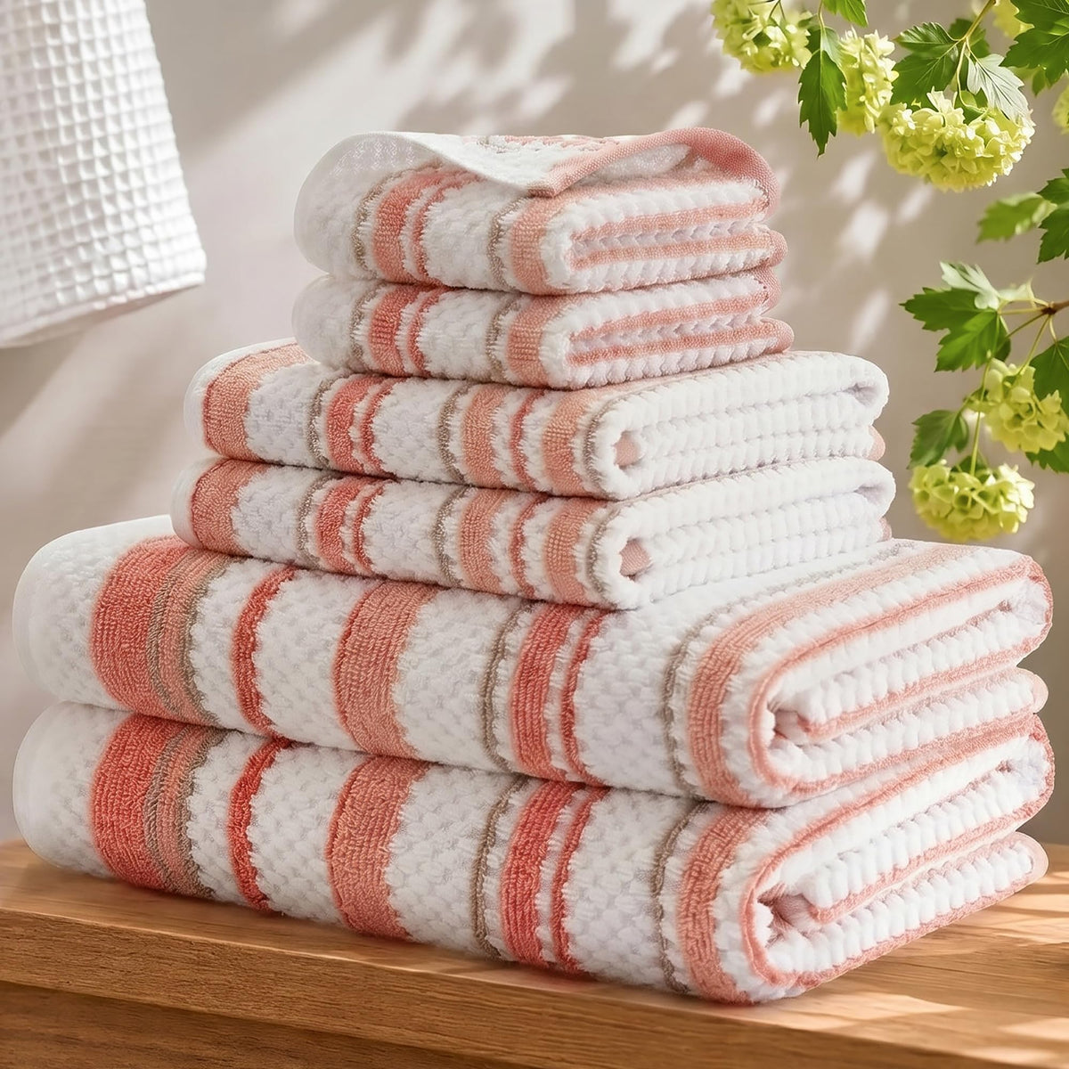 Madison Park Sutton Stripe 6 Piece Cotton Bath Towel Set, Neutral