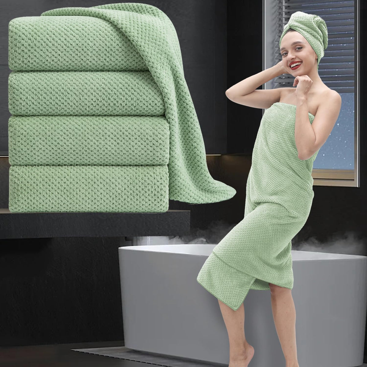 8 Piece Bathroom Towel Set Black White|2 Oversized Large Bath Towels Sheet,2 Hand Towels,4 Washcloths| 600GSM Soft Towel Set for Bathroom Hotel,Highly Absorbent Quick Dry Bath Towel Collections