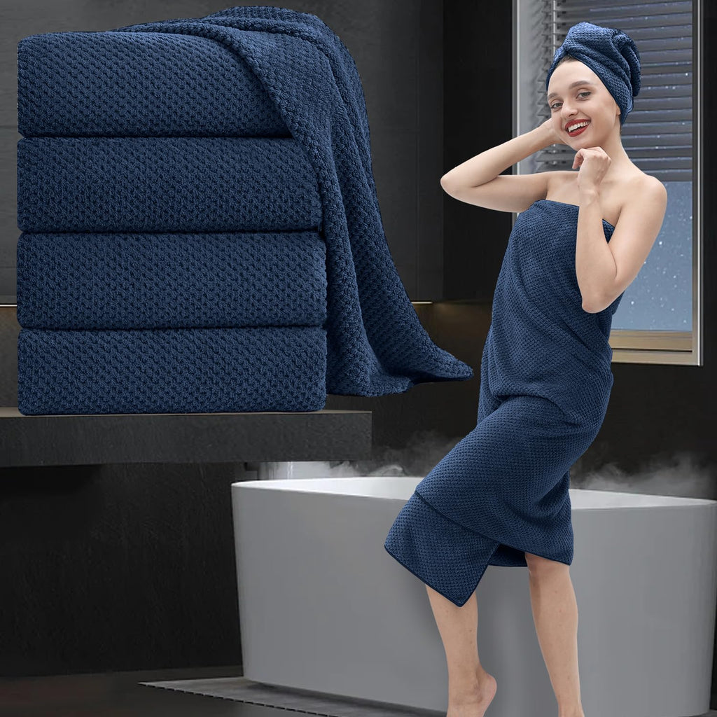 8 Piece Bathroom Towel Set Black White|2 Oversized Large Bath Towels Sheet,2 Hand Towels,4 Washcloths| 600GSM Soft Towel Set for Bathroom Hotel,Highly Absorbent Quick Dry Bath Towel Collections