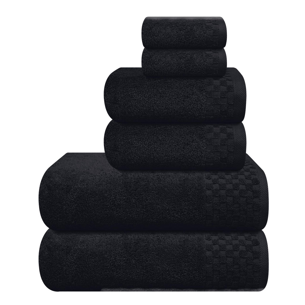MyOwn Premium Cotton 6 Pack Towel Set for Bathroom, Contains 2 Bath Towels 28x55 inch, 2 Hand Towels 16x24 inch & 2 Wash Coths 12x12 inch, Ideal Everyday use, Compact & Lightweight - Black