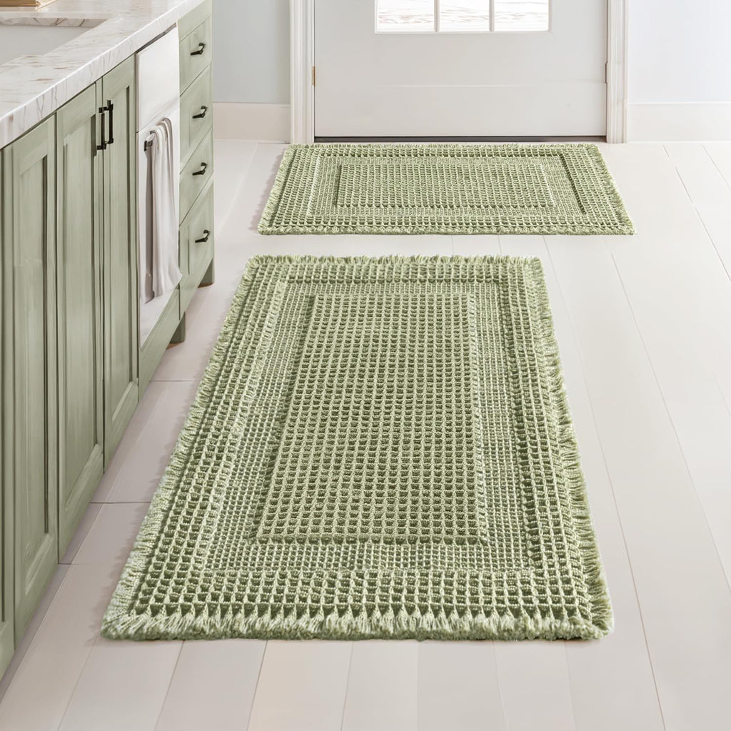 MIULEE Set of 2 Waffle Bathroom Rugs Brown&Cream Boho Bath Mat 17x24+18x30