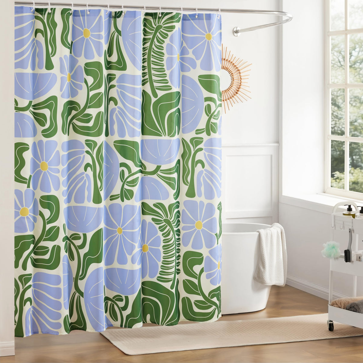 Ohocut Mid Century Modern Abstract Geometric Colorful Boho Shower Curtains for Bathroom, Cute Pink Floral Bathroom Shower Curtain, Vintage Retro Bath Curtain, Waterproof Shower Curtain 72''x72''
