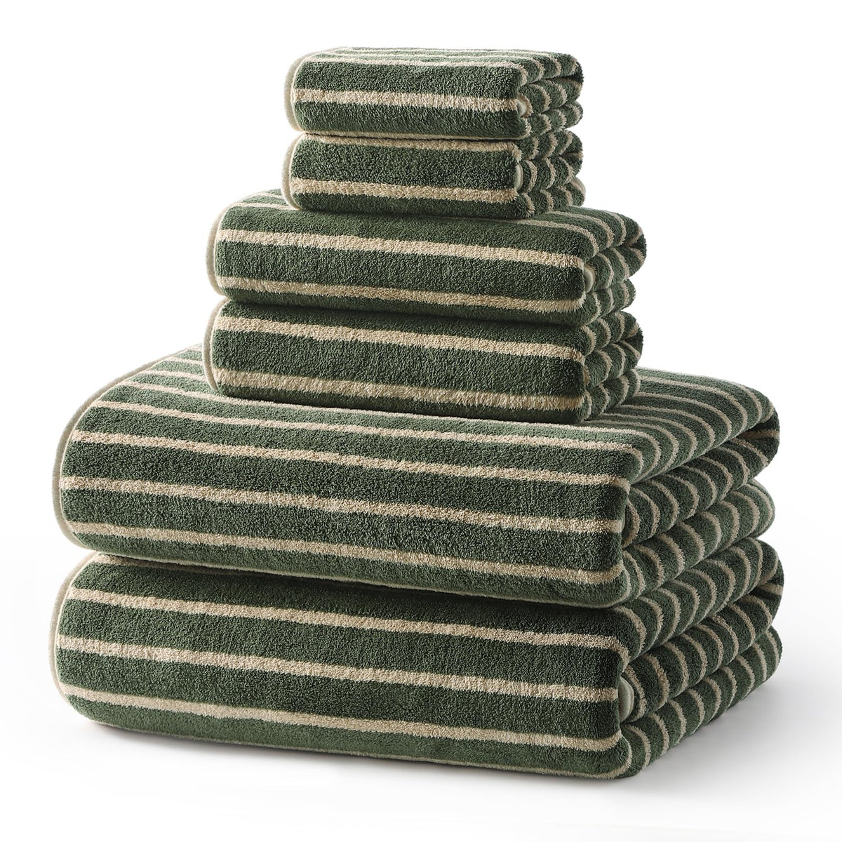 ecolook Striped Microfiber Bathroom Towel Set, Lightweight-Khaki