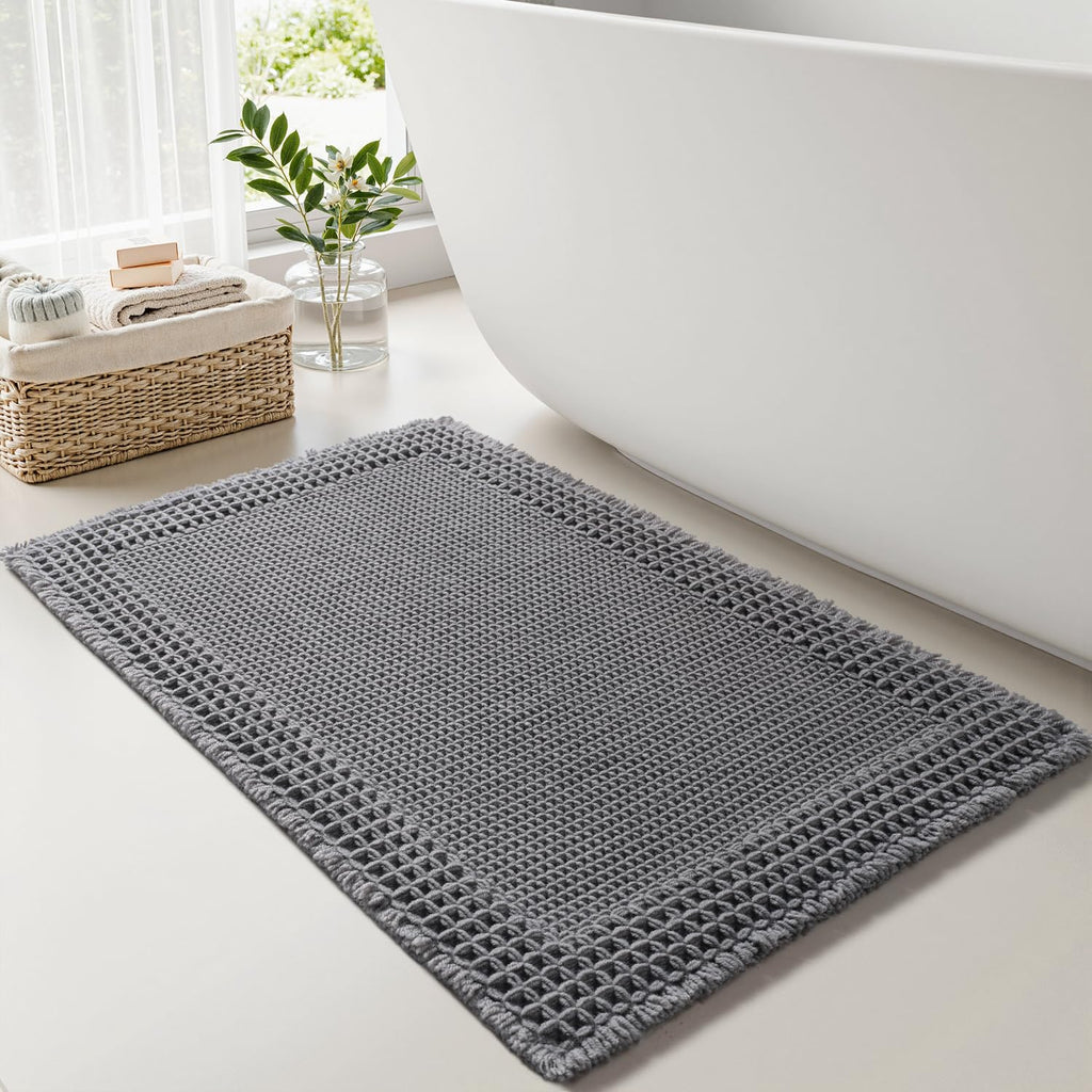 RESARE Waffle Bathroom Runner Rugs, Non Slip Boho Bath Mat 24"x72" Brown