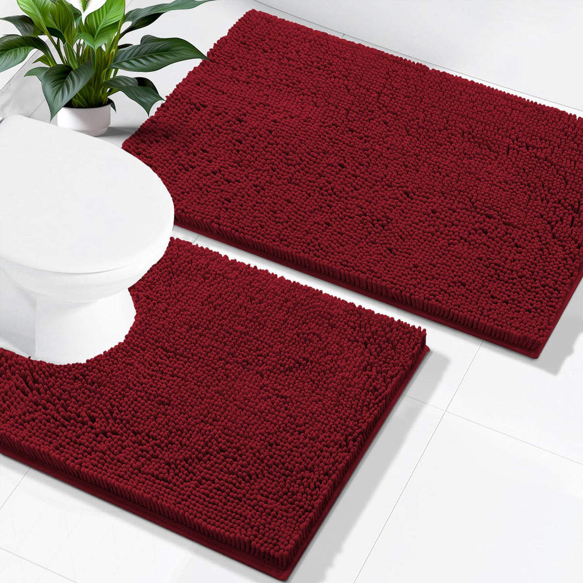 Smiry Chenille Bathroom Rugs Sets 2 Piece (30x20+24x16, Black)
