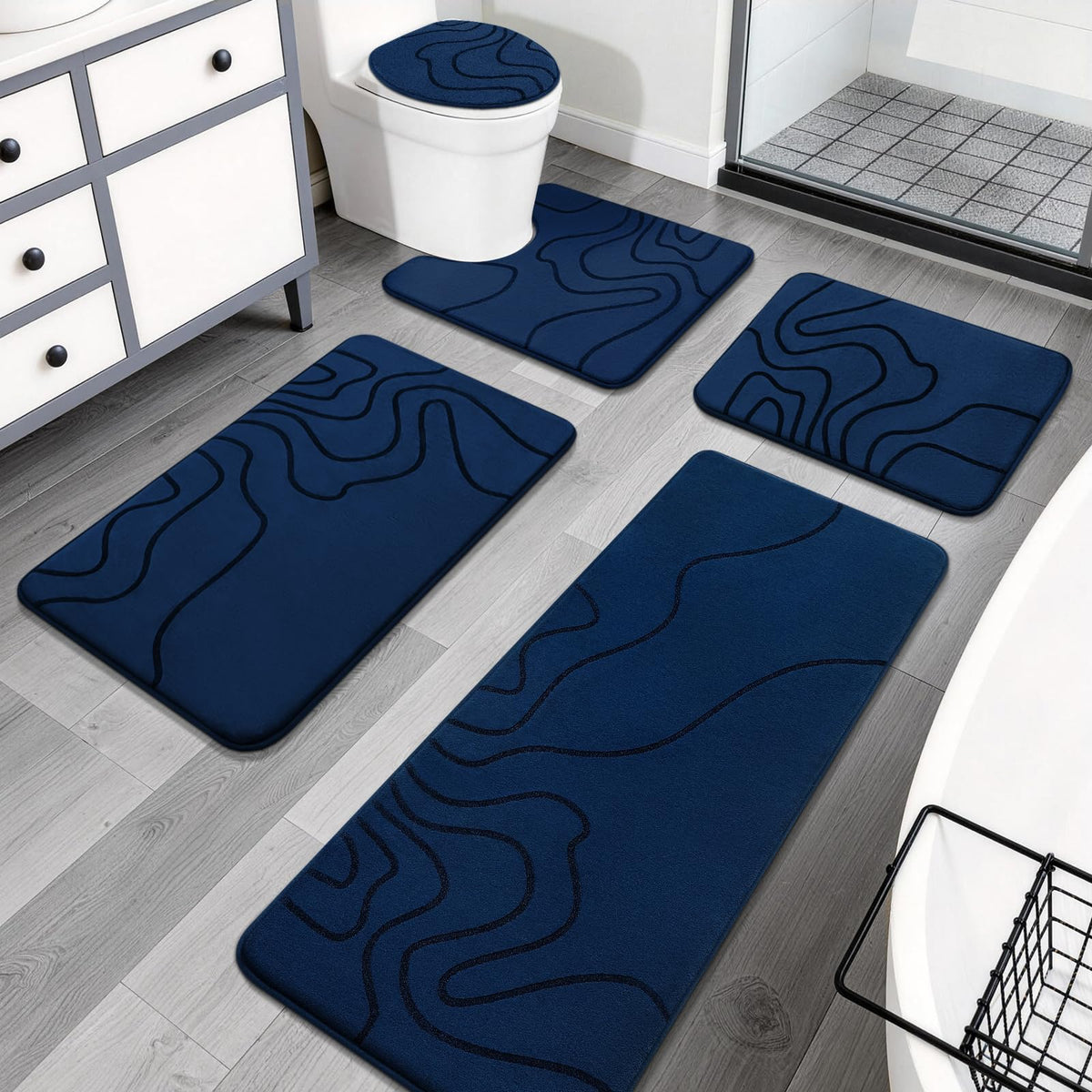 YIHOUSE Memory Foam Bathroom Rugs Sets 2 Piece, 17"x24"+20"x46", Dark Grey