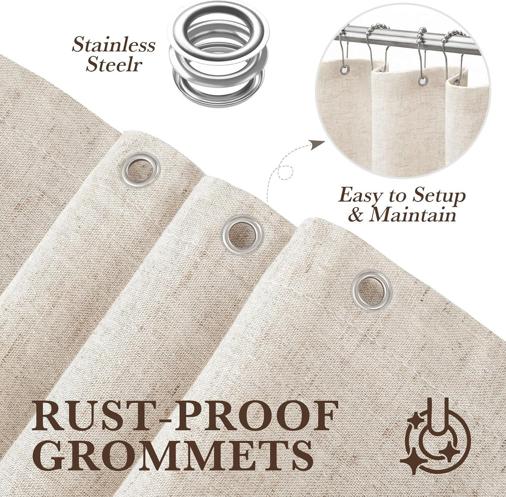 Seasonwood Linen Shower Curtain Farmhouse Bathroom Decor 72x96 Inches