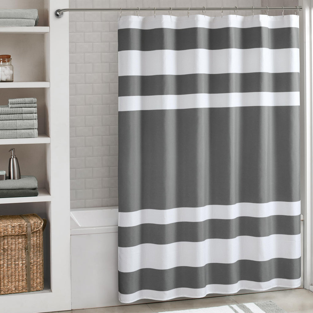 Madison Park Spa Waffle Shower Curtain for Bathroom, 72 x 72, Sage Green