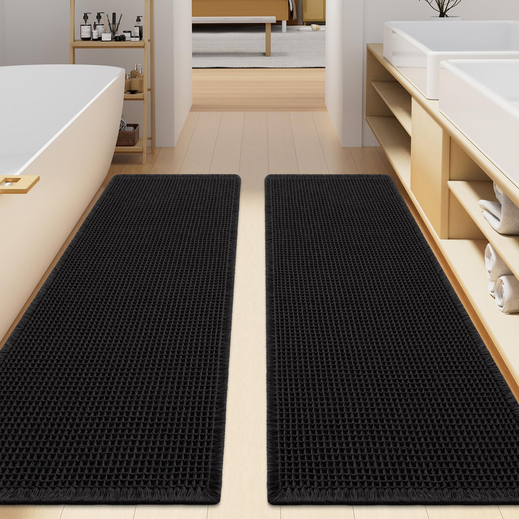 Smiry Waffle Bathroom Rugs Sets 2 Piece (30x20+24x16, Brown)