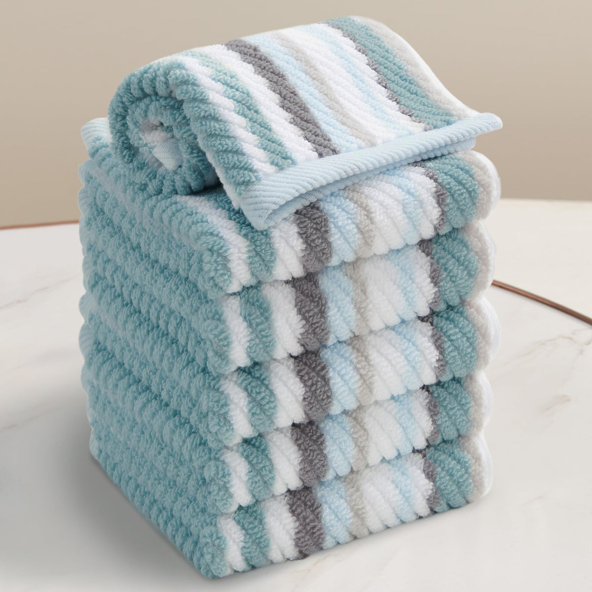 VOOVA & MOVAS Hand Towels, Cotton, Soft, Thick, 16x27 in, Tan Gray Beige