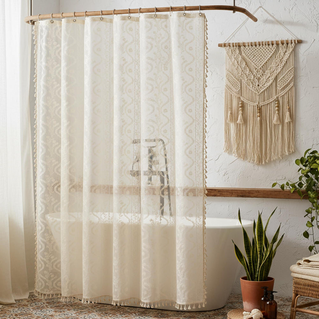 WAZZIO Terracotta Lace Shower Curtain,Boho Chic Fall Color,72 x 72 in