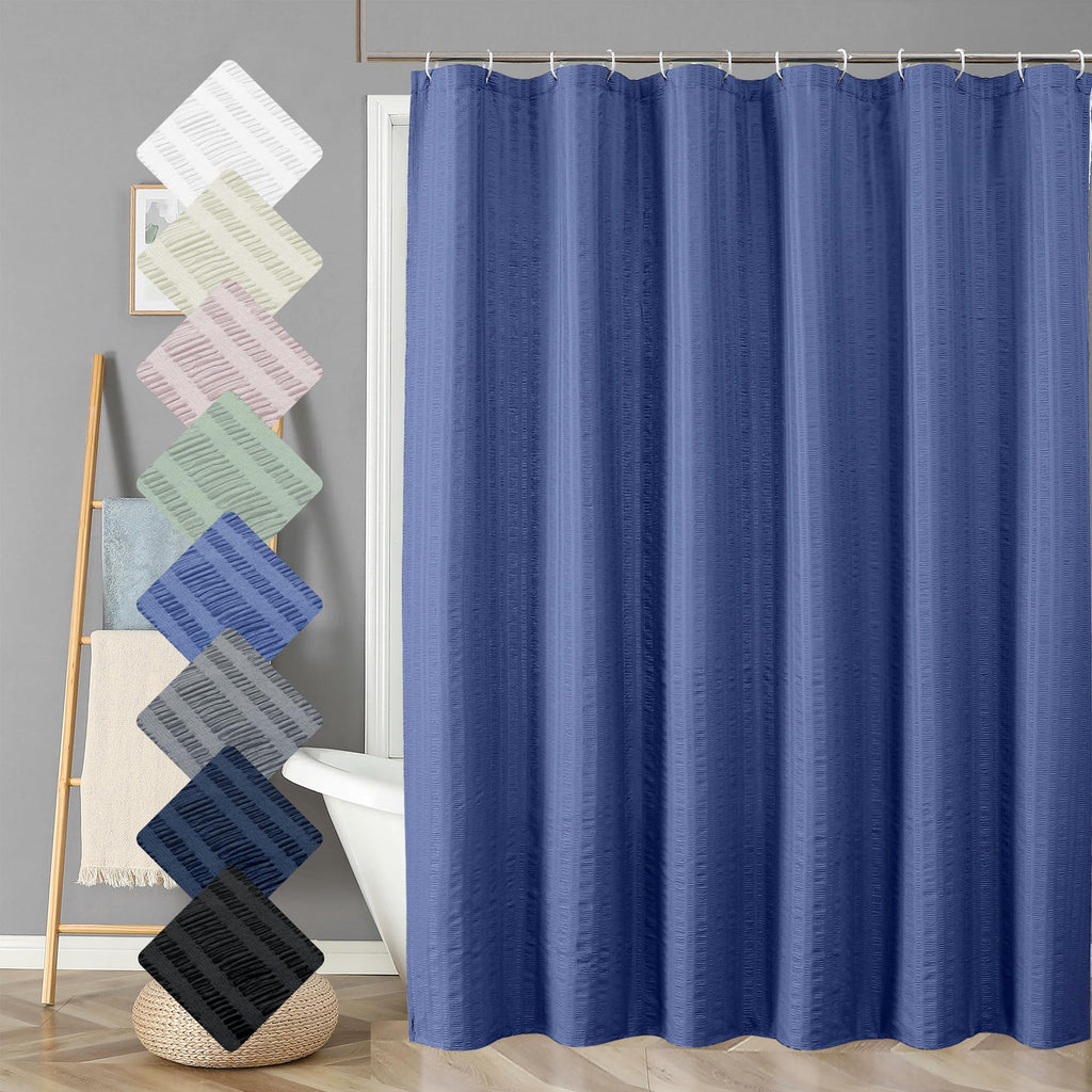 Aiyufeng Moga Navy Blue Fabric Shower Curtains for Bathroom - Blue Hotel Spa Polyester Cloth Bath Curtain with 12 Holes, 72x72, Machine Washable, Navy Blue