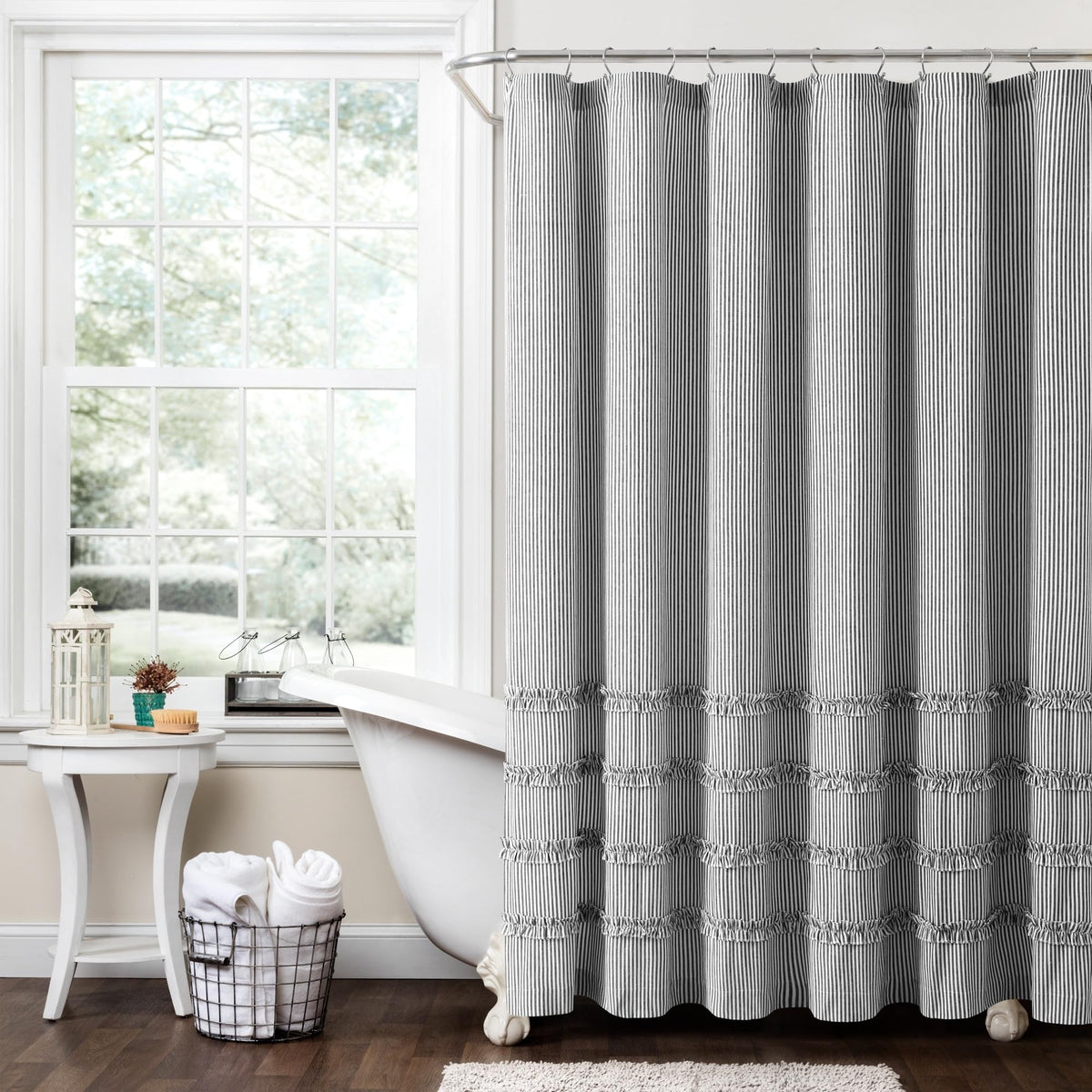 Lush Decor Vintage Stripe Yarn Dyed Cotton Shower Curtain, 72" x 72", Neutral