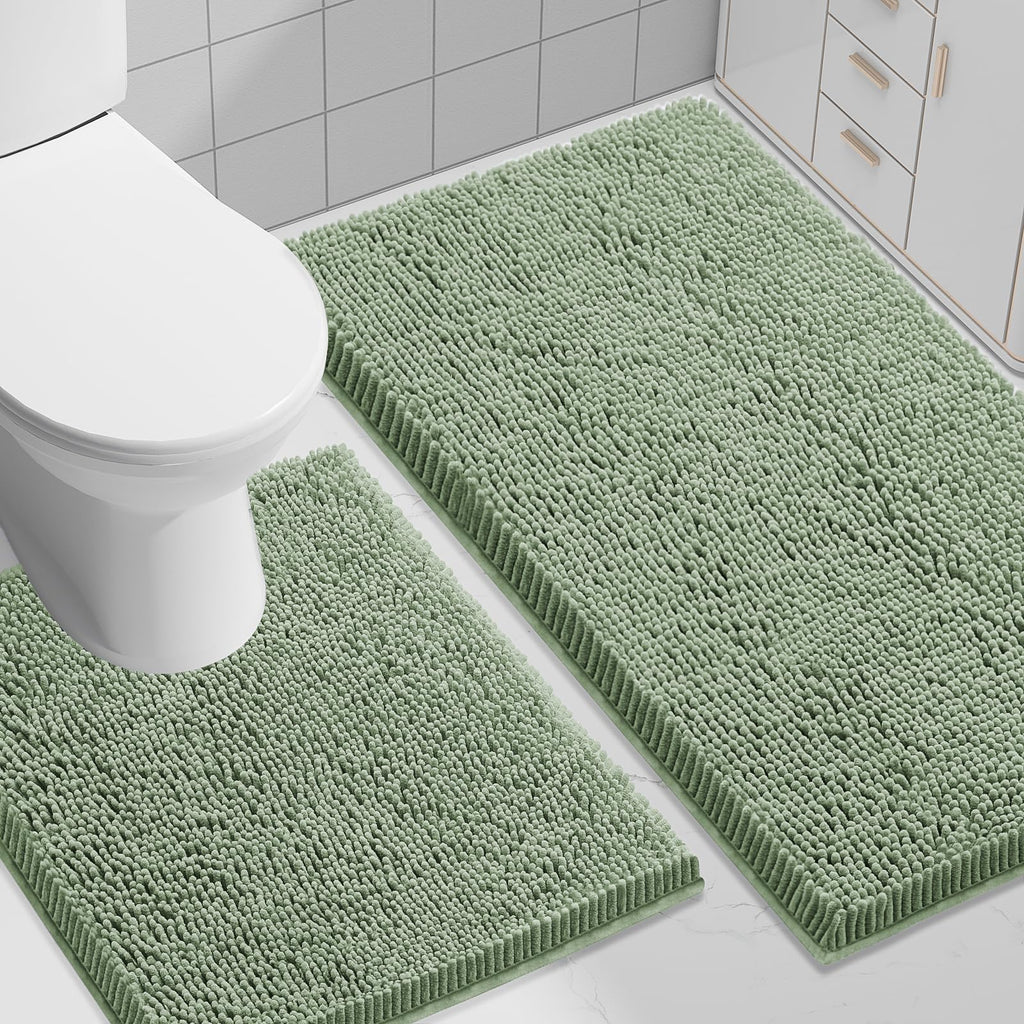 Smiry Chenille Bathroom Rugs Sets 2 Piece (30x20+24x16, Black)