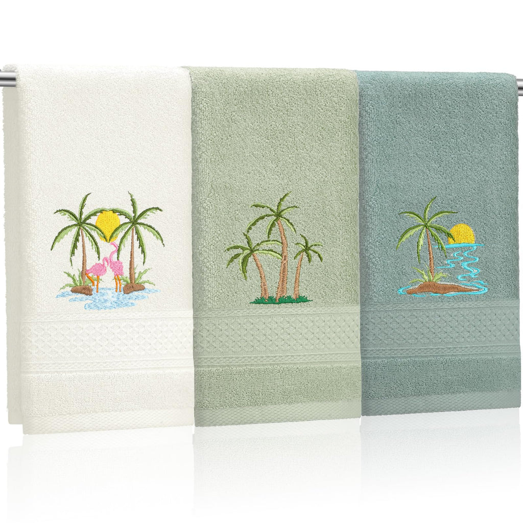 Hahafelt 3 Pack Boho Leaves Hand Towels for Bathroom, 100% Cotton