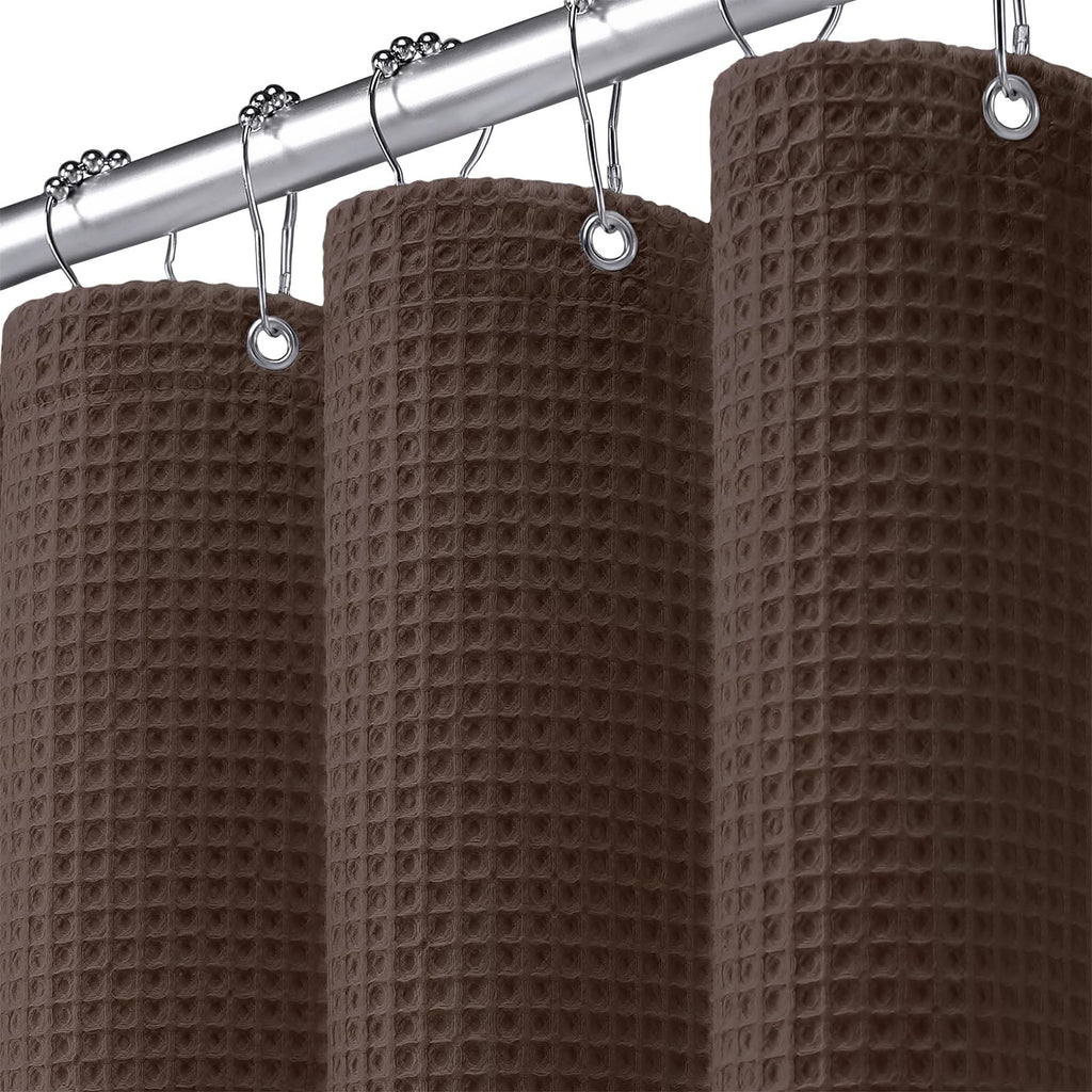 Waffle Weave Shower Curtain Heavyweight Cotton Fabric Beige 72Wx72L