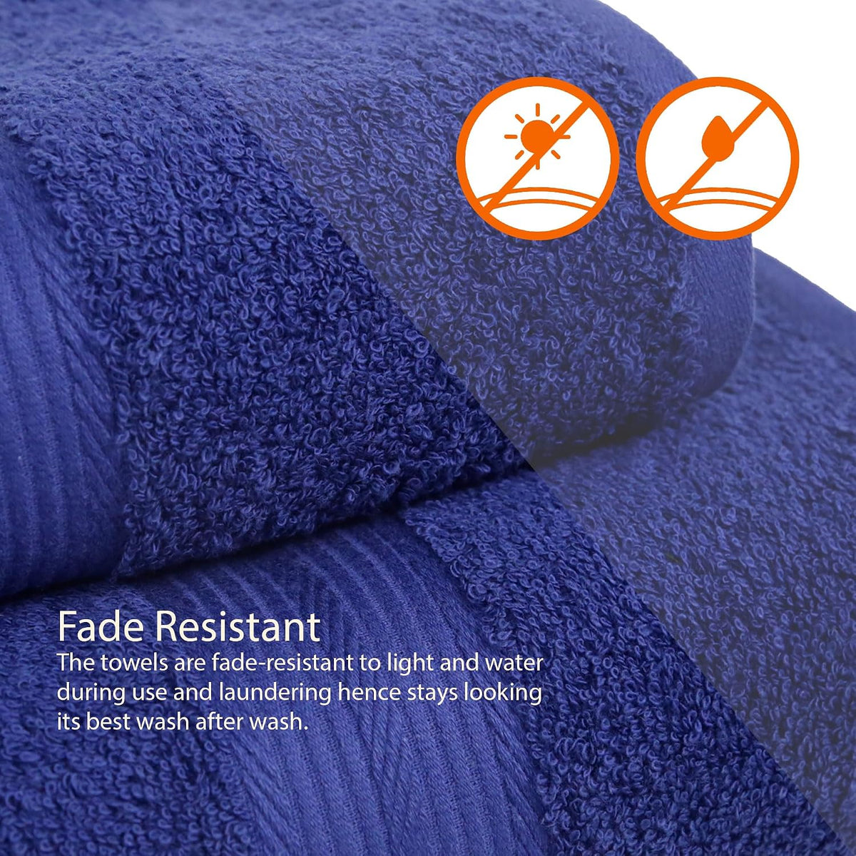 Amazon Basics 6-Piece Fade-Resistant 100% Cotton Towel Set, Soft and Absorbent, 2 Bath Towels, 2 Hand Towels, 2 Washcloths, Navy Blue