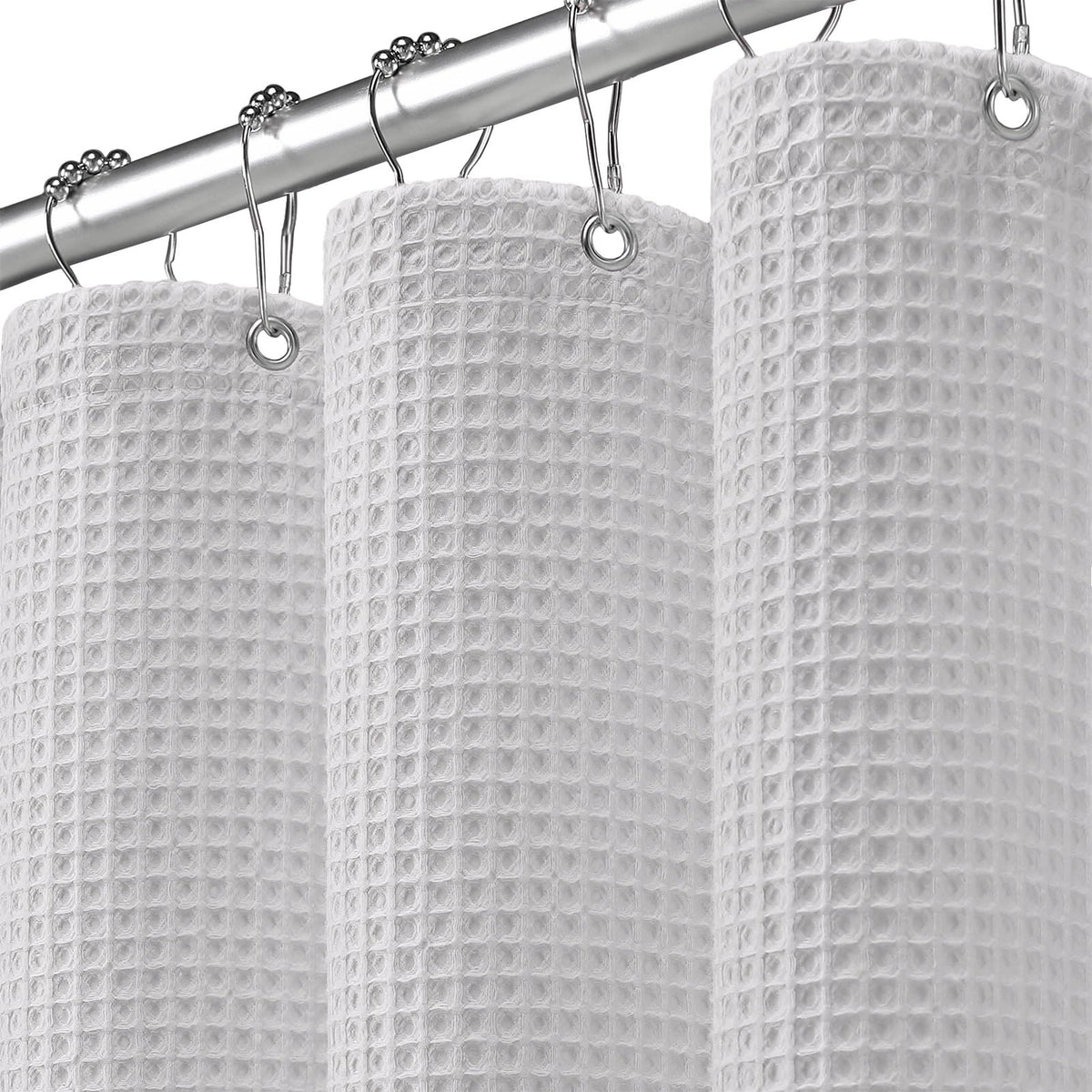 Waffle Weave Shower Curtain Heavyweight Cotton Fabric Beige 72Wx72L