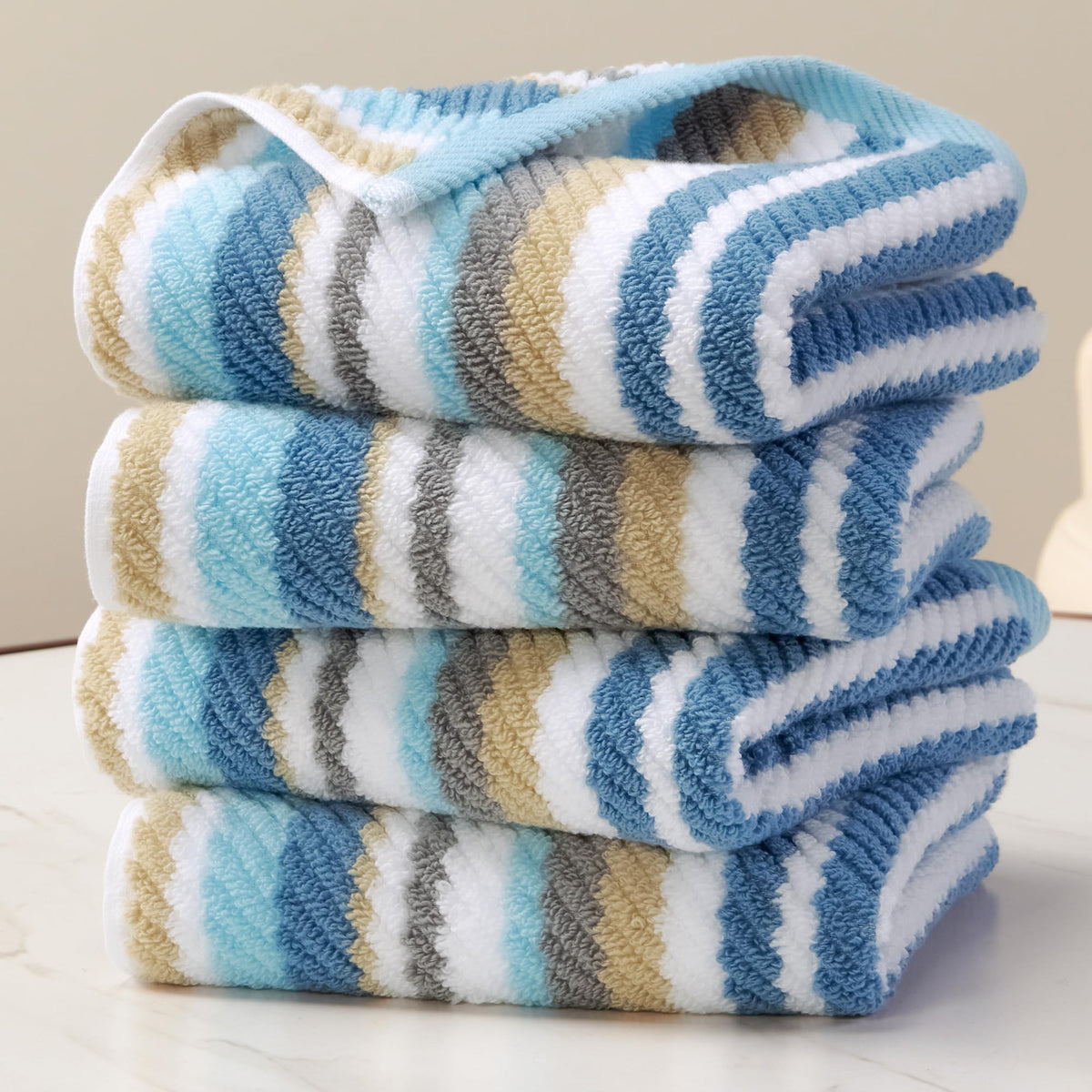 VOOVA & MOVAS Hand Towels, Cotton, Soft, Thick, 16x27 in, Tan Gray Beige