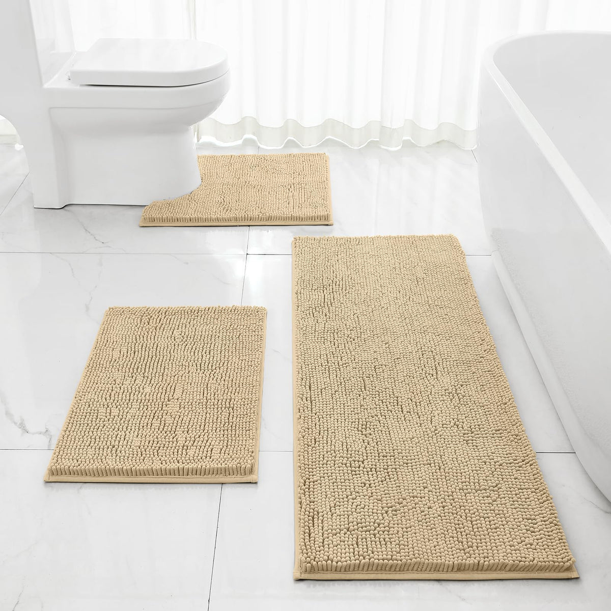 HOMEIDEAS Bathroom Rugs Set of 3, Super Soft Absorbent Chenille Bath Rugs