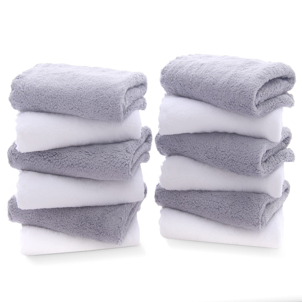 TENSTARS Luxury Silk Hemming Towel Set - Light Thin Quick Drying - 2 Bath Towels 2 Hand Towels 2 Washcloths - Ultra Soft Microfiber, for Bath Fitness, Sports, Yoga, Travel (Dark Grey 6 Pieces)