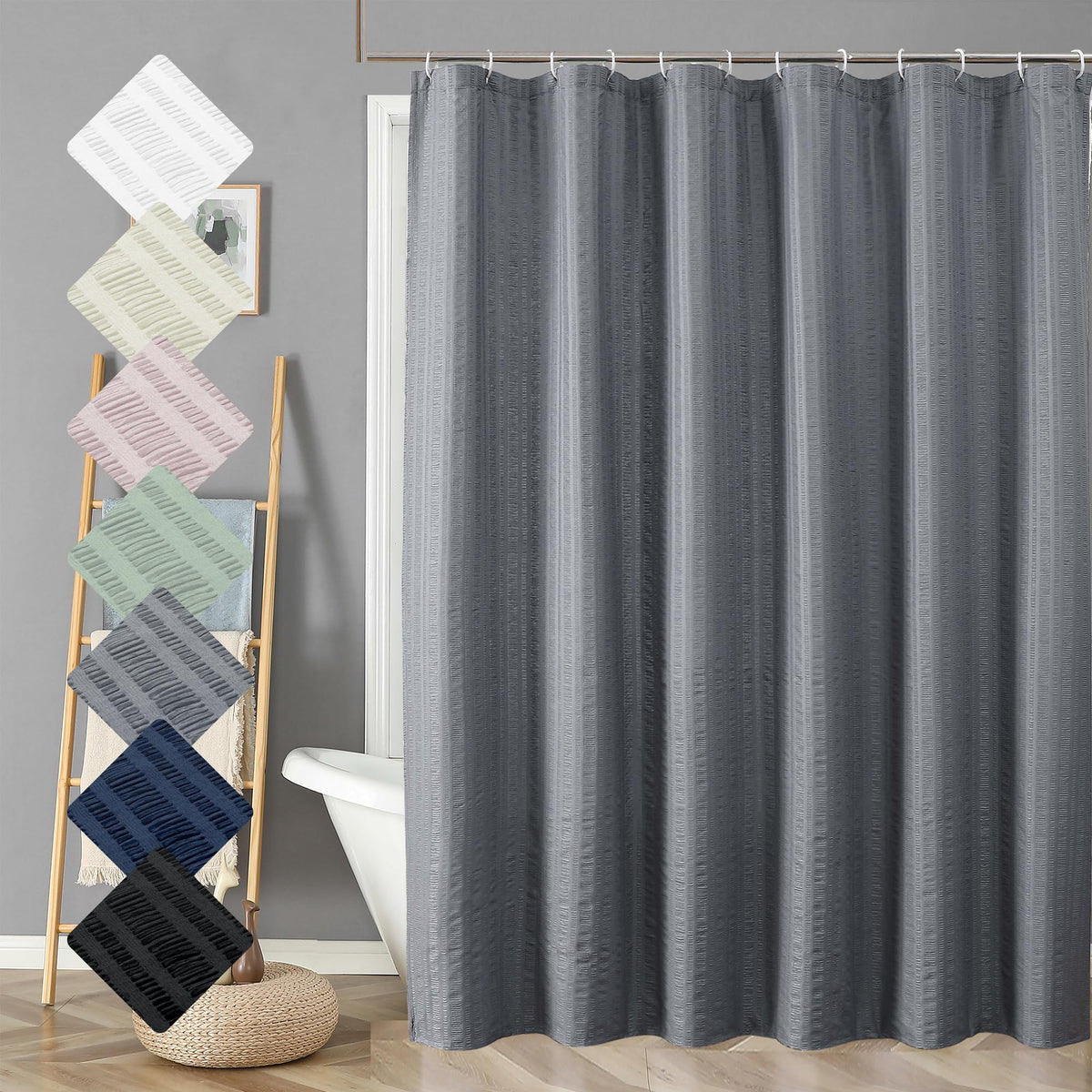 Aiyufeng Moga Navy Blue Fabric Shower Curtains for Bathroom - Blue Hotel Spa Polyester Cloth Bath Curtain with 12 Holes, 72x72, Machine Washable, Navy Blue