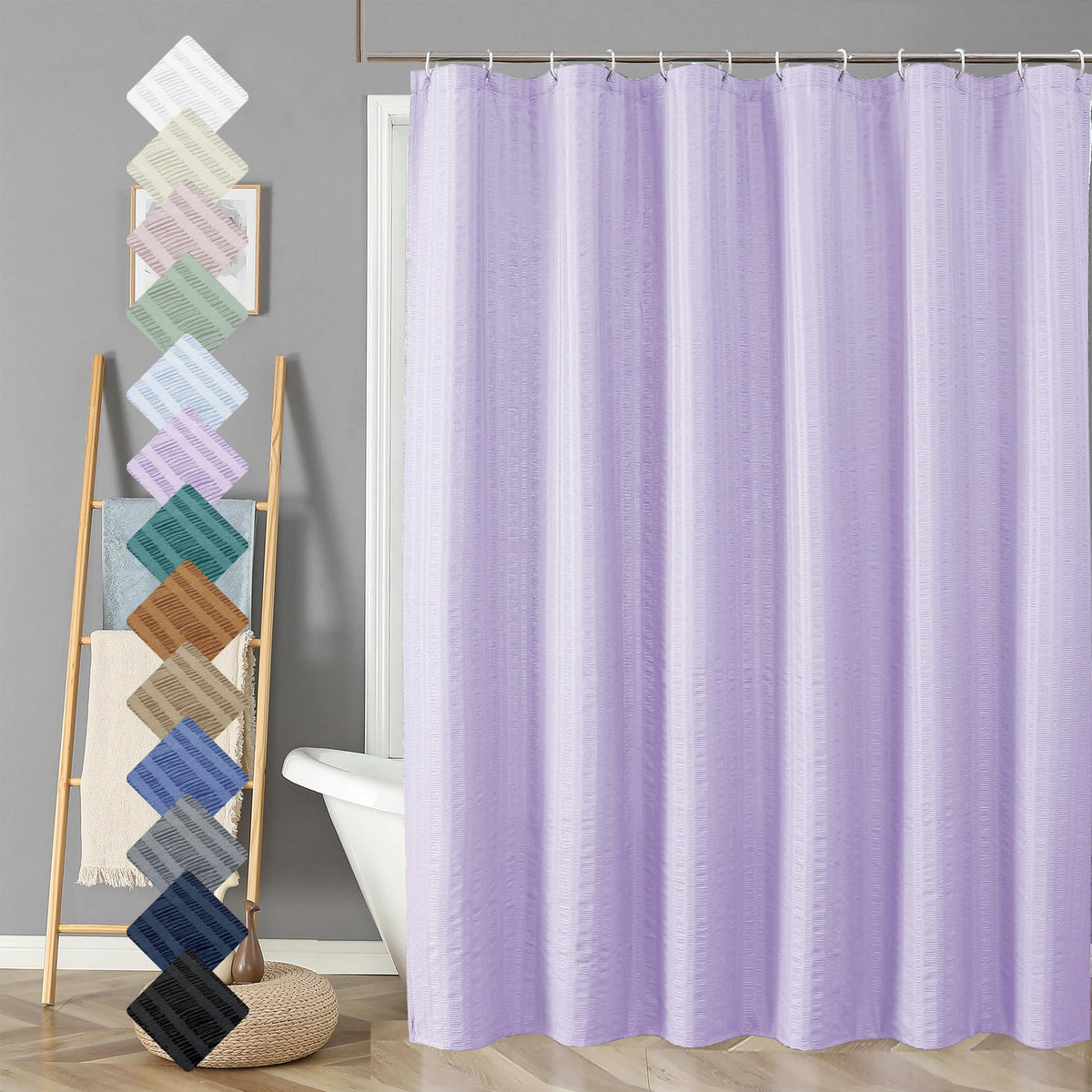Aiyufeng Moga Navy Blue Fabric Shower Curtains for Bathroom - Blue Hotel Spa Polyester Cloth Bath Curtain with 12 Holes, 72x72, Machine Washable, Navy Blue