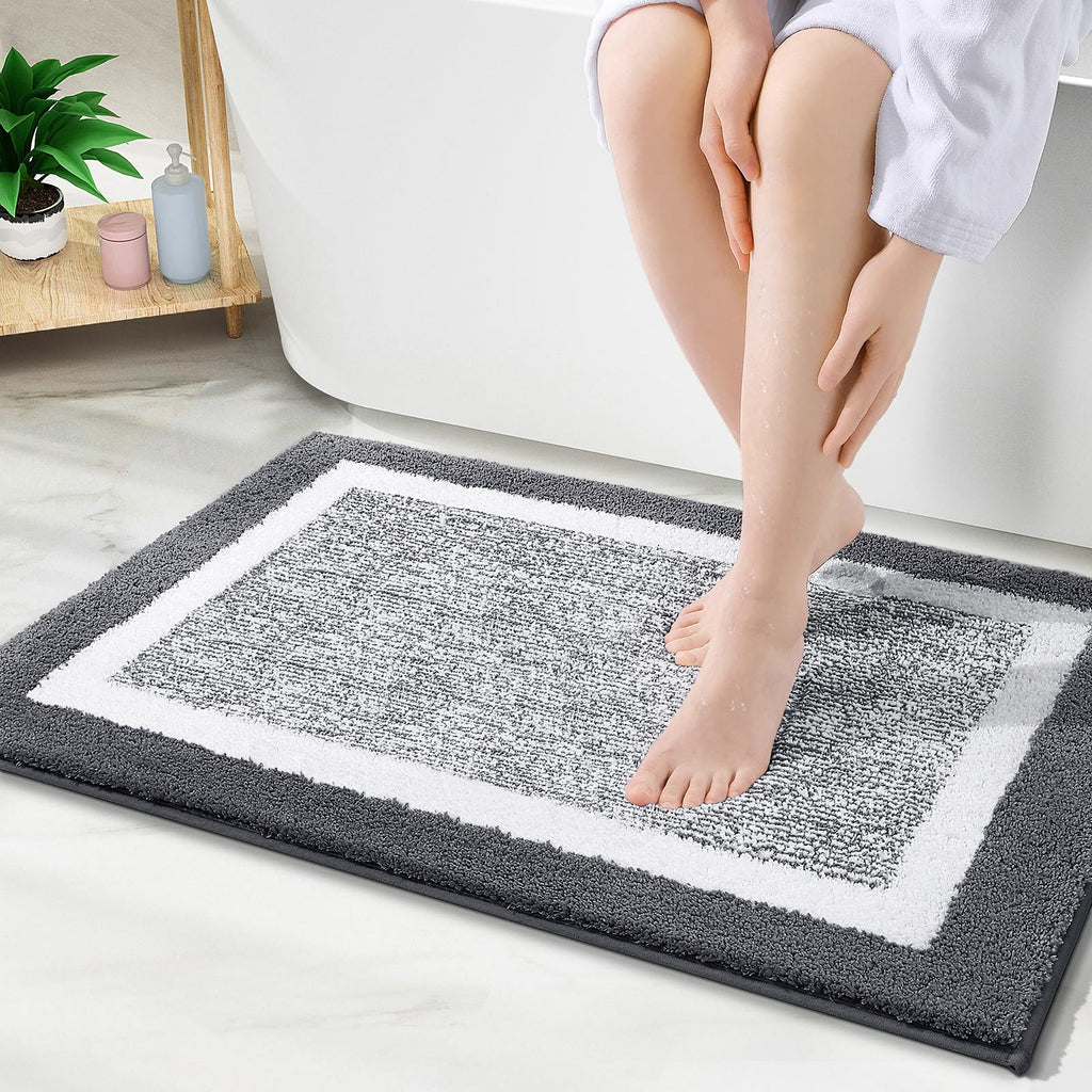 OLANLY Bathroom Rugs 36x24, Soft Absorbent Microfiber Bath Rugs, Grey