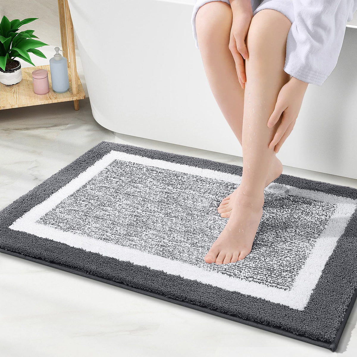 OLANLY Bathroom Rugs 36x24, Soft Absorbent Microfiber Bath Rugs, Grey