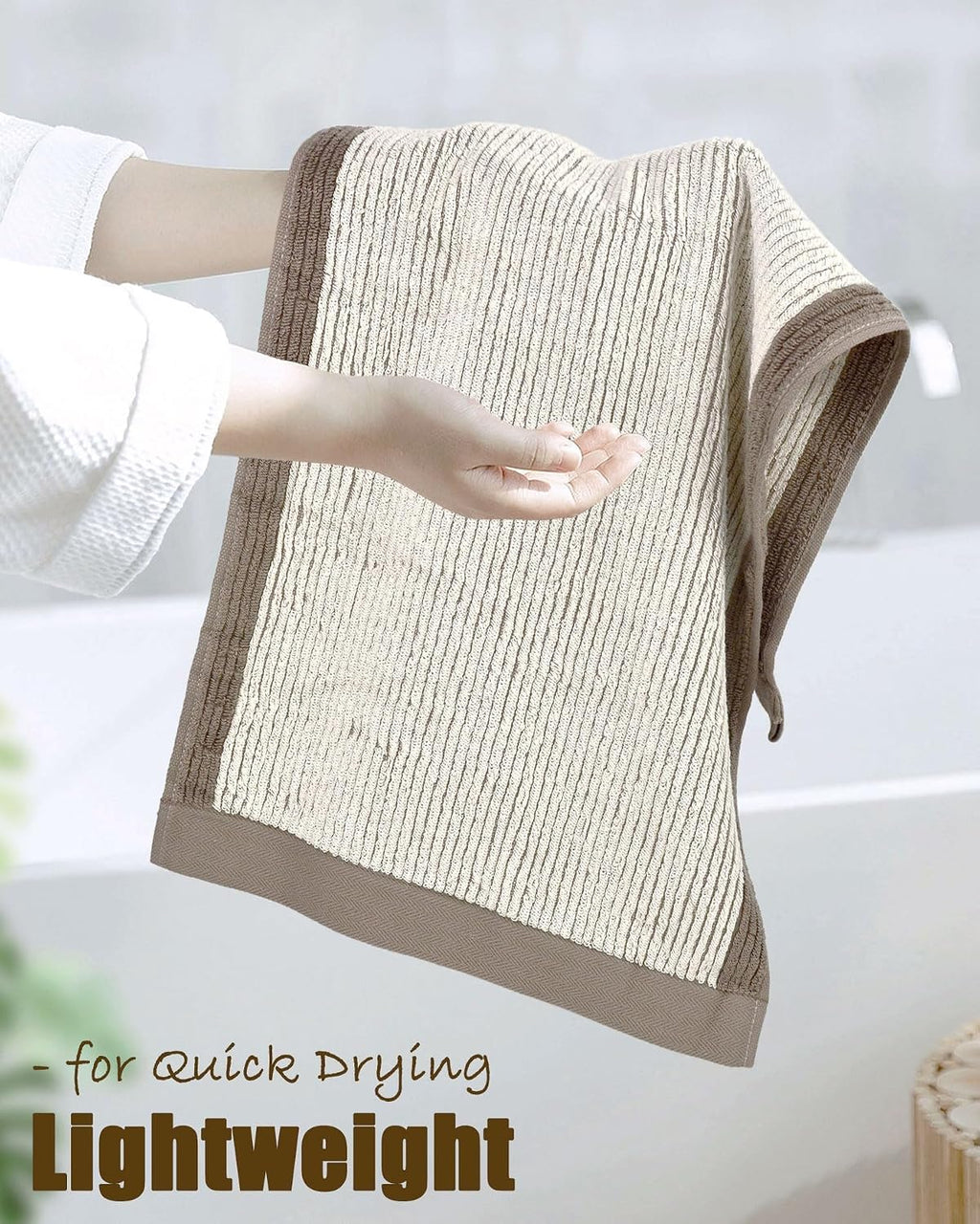 Cleanbear Bath Hand Towels Set of 4 - Cotton, Jacquard Weaved, 28” x 13.7”