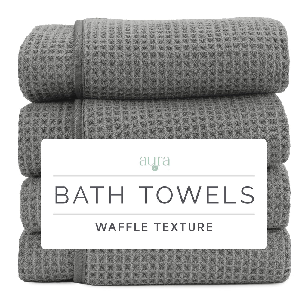 S&T INC. Aura Waffle Bath Towels, 4 Pack, 30" x 60", Beige