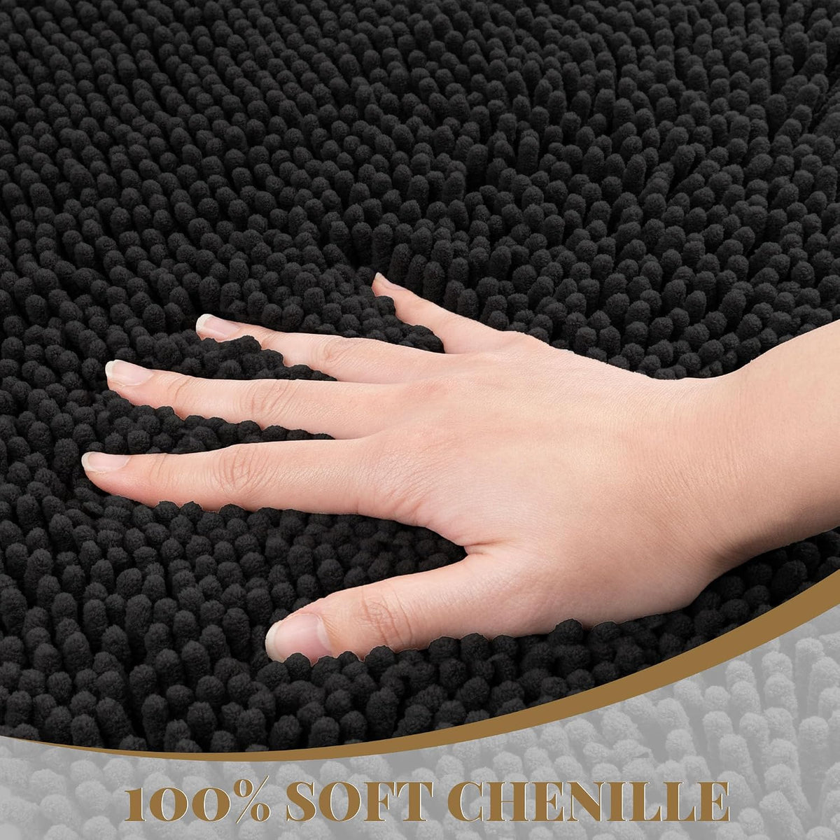 Bathroom Rugs Mat 72 x 48, Thick Soft Absorbent Chenille Bath Rugs, Rubber Backing Bath Mats for Bathroom Floor, Tub, Shower, Bedroom, Home Decor Accessories, Quick Dry Machine Washable, Black