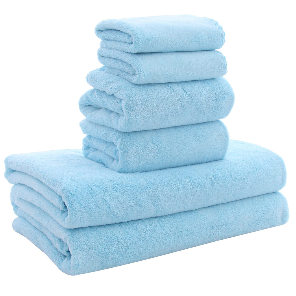 MOONQUEEN Ultra Soft Towel Set - Quick Drying - 2 Bath Towels 2 Hand Towels 2 Washcloths - Microfiber Coral Velvet Highly Absorbent Towel for Fitness, Bathroom, Sports, Yoga, Travel (Pink, 6 Pcs)