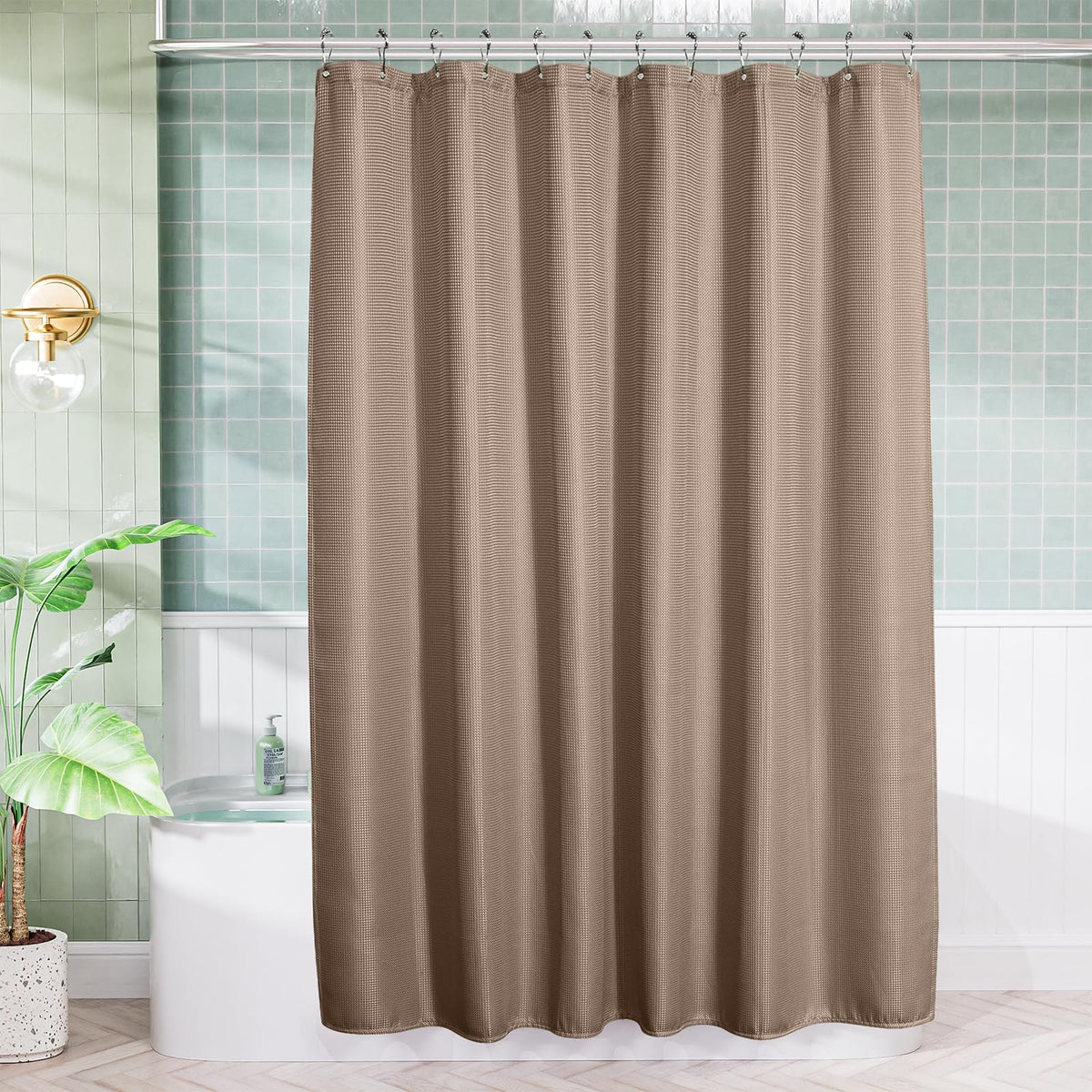 AmazerBath Stall Shower Curtain 60 x 72 Inches, Waffle Shower Curtain White, Fabric Shower Curtains Heavy Duty 240GSM, Hotel Quality Bathroom Shower Curtains